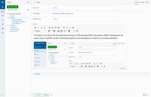 Screen shot of the Silverstripe 6 CMS admin interface