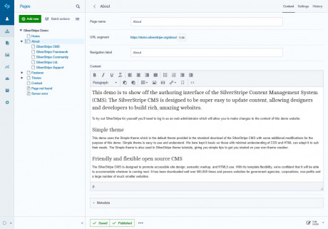 Screen shot of the Silverstripe 4 CMS admin interface