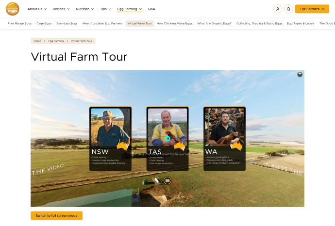 virtual reality farm tour page