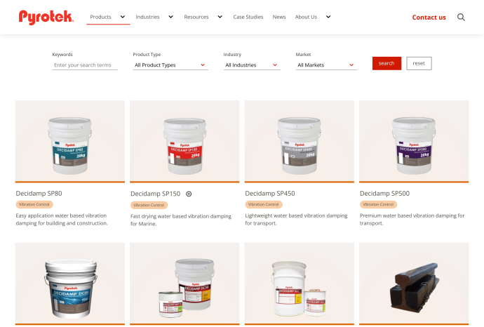 Pyrotek products listing page