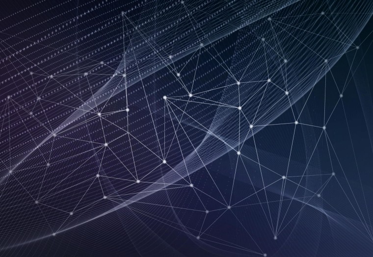 modern, white mesh of lines and dots on a dark background