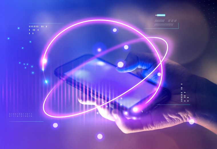 futuristic photo of a hand holding a phone