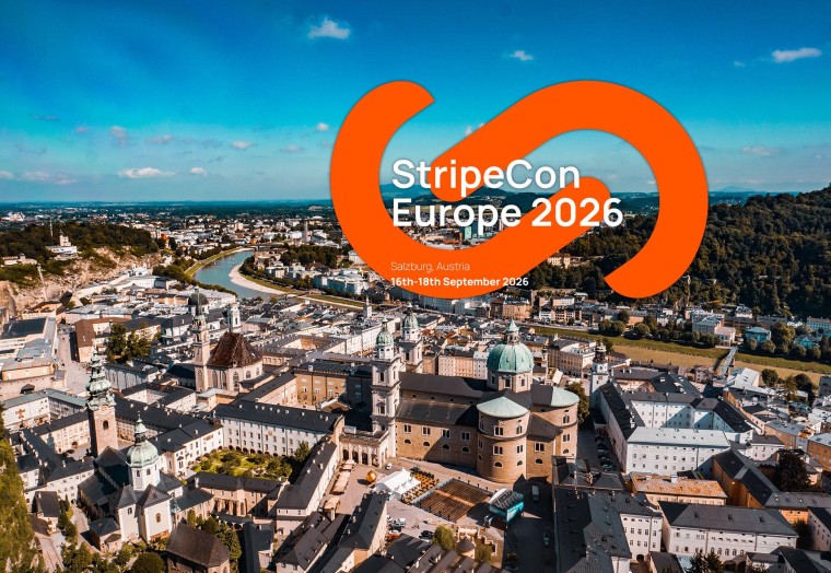 Arial view of Salzburg with Stripe con logo overlayed
