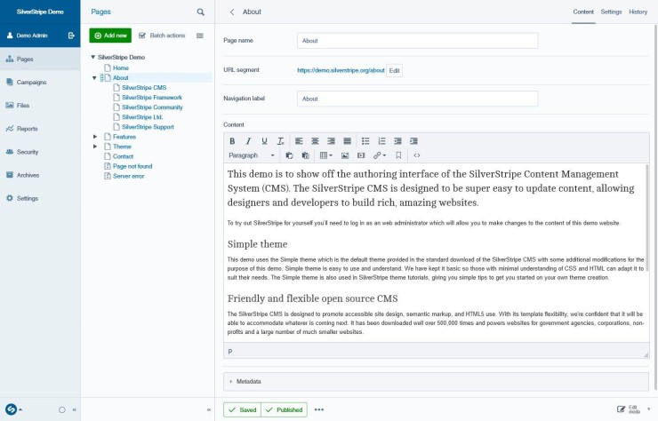 Silverstripe admin interface